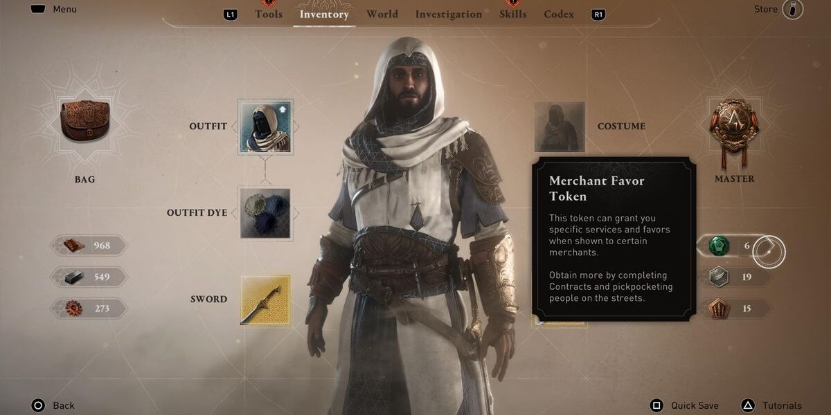 Merchant Tokens in your inventory in Assassin