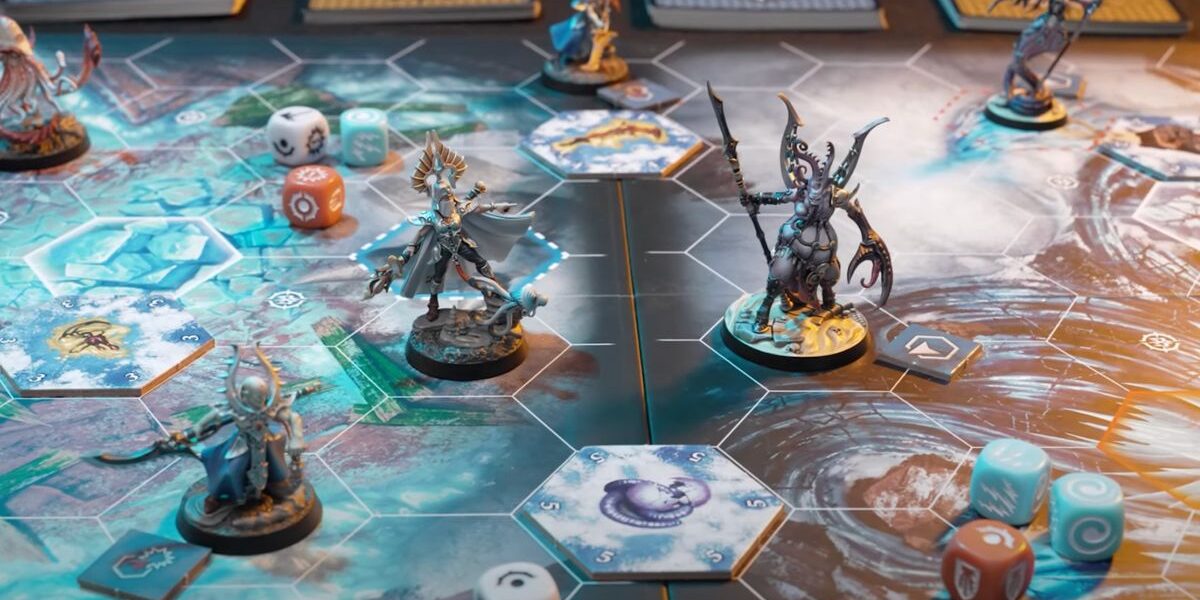 Models stand facing one another on the Warhammer Underworlds: Deathgorge board